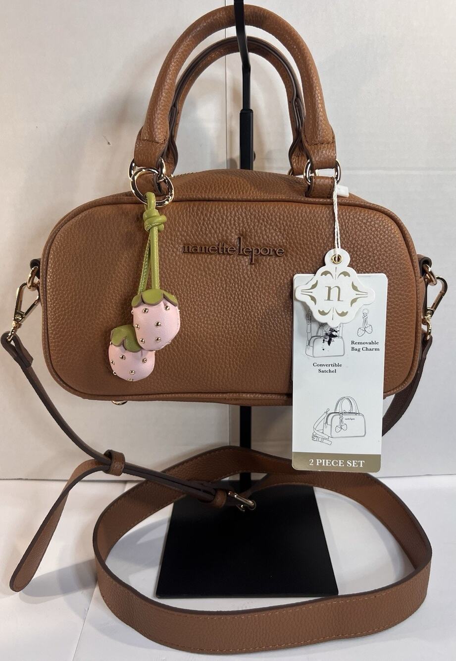 Nanette Lepore Brown Convertible Satchel Crossbody Fruit Charm NWT